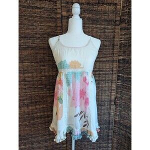 Anthropologie Z & L Europe Pom Pom Beaded Lace Babydoll Mini Dress Boho Small